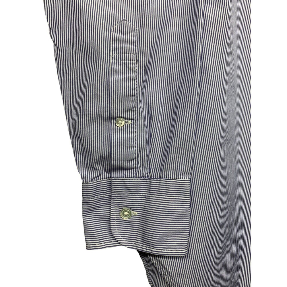 J. Crew Thomas Mason Men's size S (14-14.5) Blue Striped Button Up Shirt L/S - Picture 6 of 7
